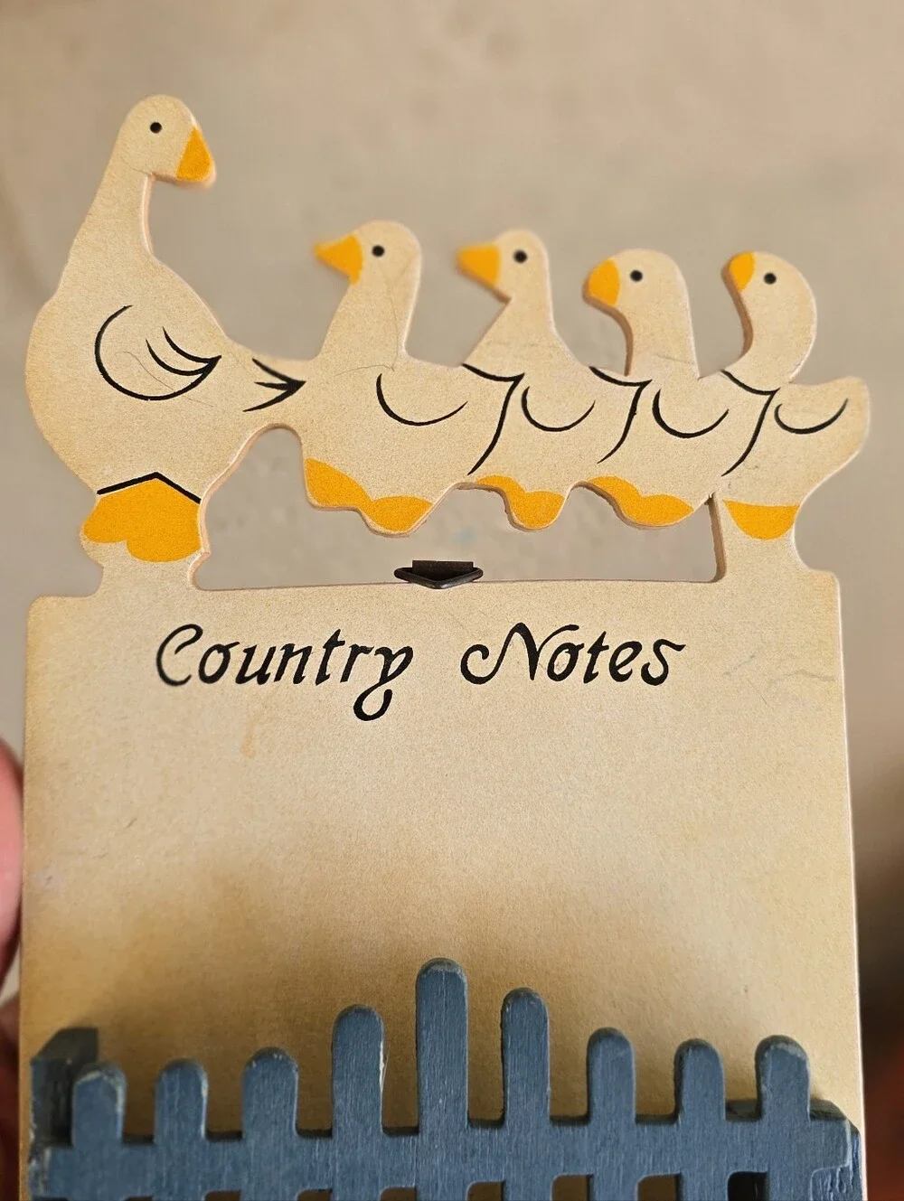 Vintage cottagecore farmhouse mother goose with goslings wood hanging notes pen